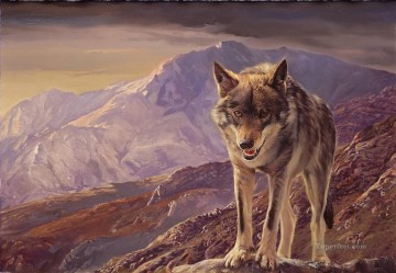 lobo en la montaña Pinturas al óleo